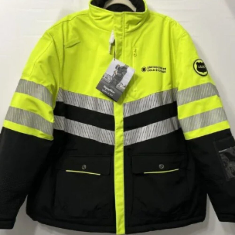 Refrigiwear Men's HIVI Jacket 2X Reflective Stripes Yellow Black Full Zip Thick